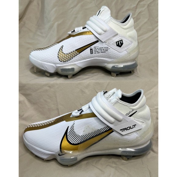 Nike Force Zoom Trout 7 Mens 7.5 Gold White Mid Metal Baseball Cleats Air Spikes - Picture 1 of 10